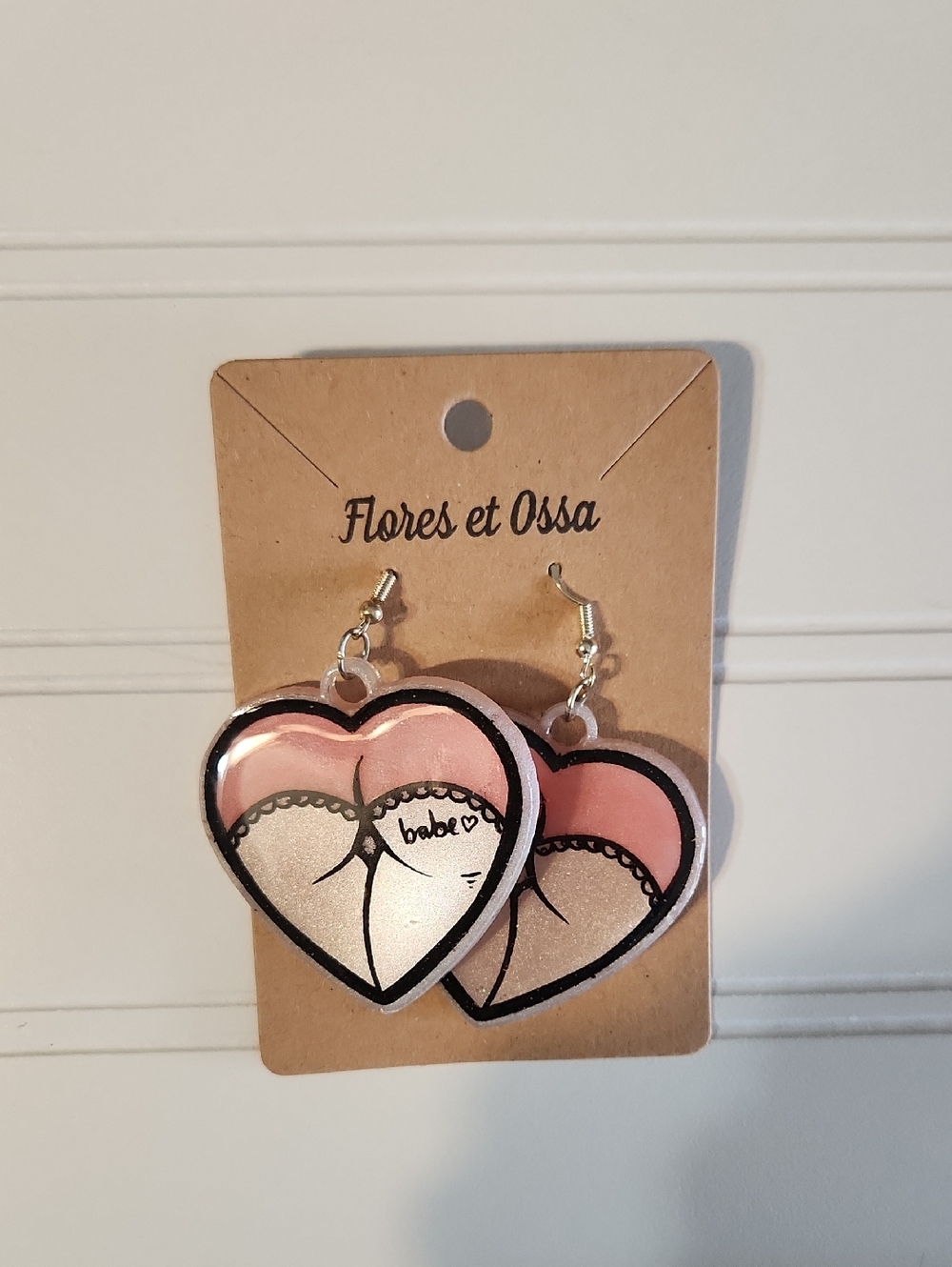 Pink Heart 'Babe' Dangle Earrings